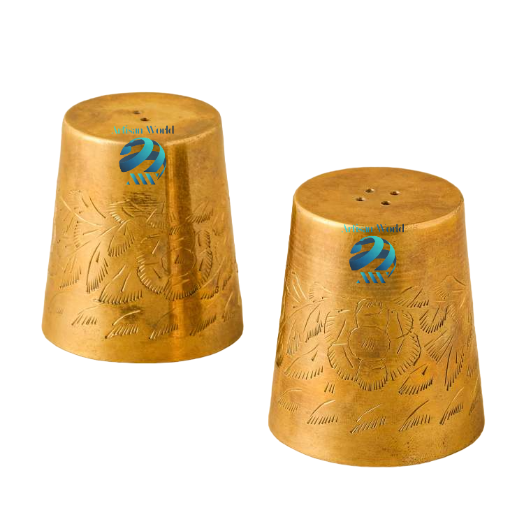 Floral Etched Metal Salt And Pepper Shakers With Intricate Detailing Perfect Eye Catching Mill Set Looks Beautiful On The Table