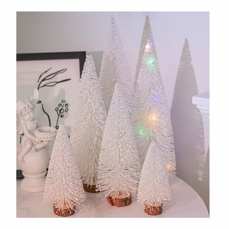 Wholesale Mini Christmas Tree Ornament Small Cedar Xmas Tree With Wooden Base Home Pine Needle Snowflake Tabletop Decor