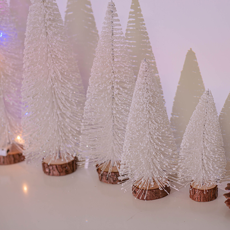 Wholesale Mini Christmas Tree Ornament Small Cedar Xmas Tree With Wooden Base Home Pine Needle Snowflake Tabletop Decor