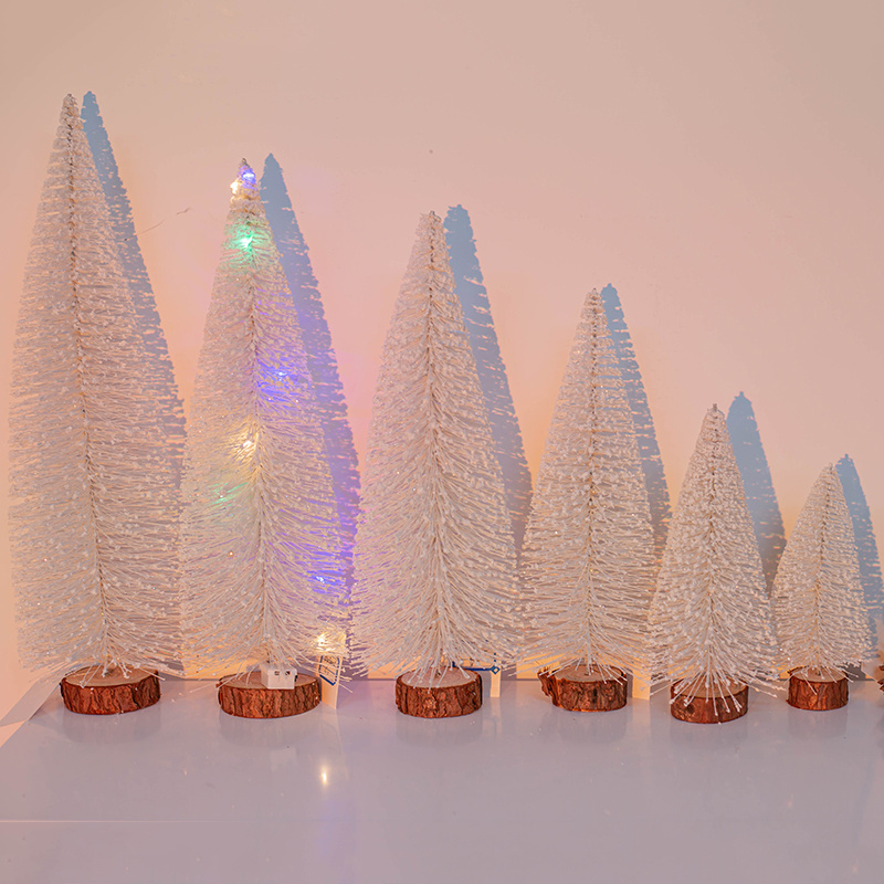 Wholesale Mini Christmas Tree Ornament Small Cedar Xmas Tree With Wooden Base Home Pine Needle Snowflake Tabletop Decor