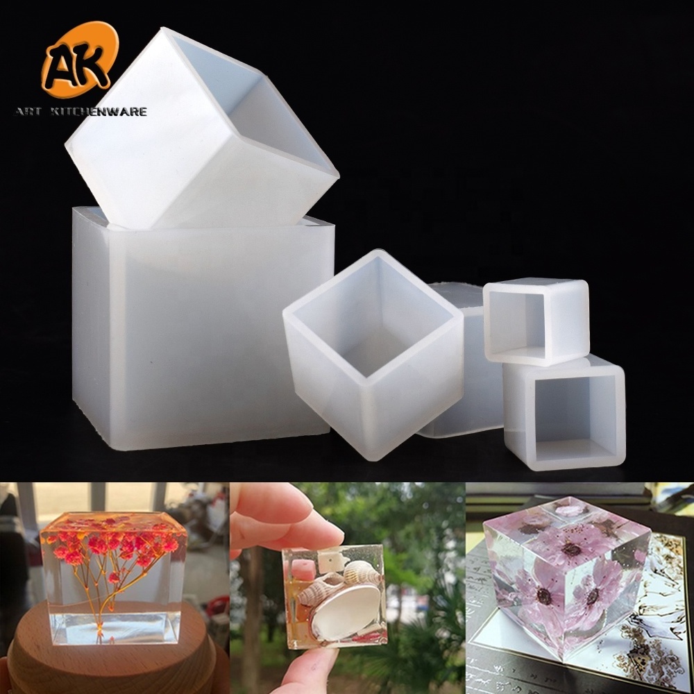 AK 6size Square 3D Silicone Epoxy Molds for Resin Casting Mold Cubes for DIY Art Craft Candle Making Handmade Mould Jewelry Tool