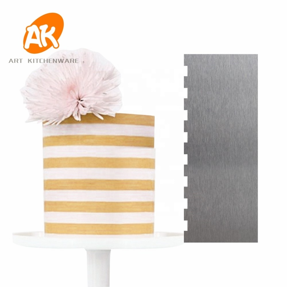 AK Free Sample Custom Logo Decorating Comb Pastry Baking Tools Kitchen Utensils Stainless Steel Cake Scraper