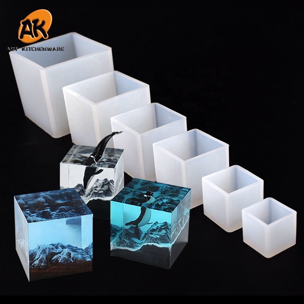 AK 6size Square 3D Silicone Epoxy Molds for Resin Casting Mold Cubes for DIY Art Craft Candle Making Handmade Mould Jewelry Tool