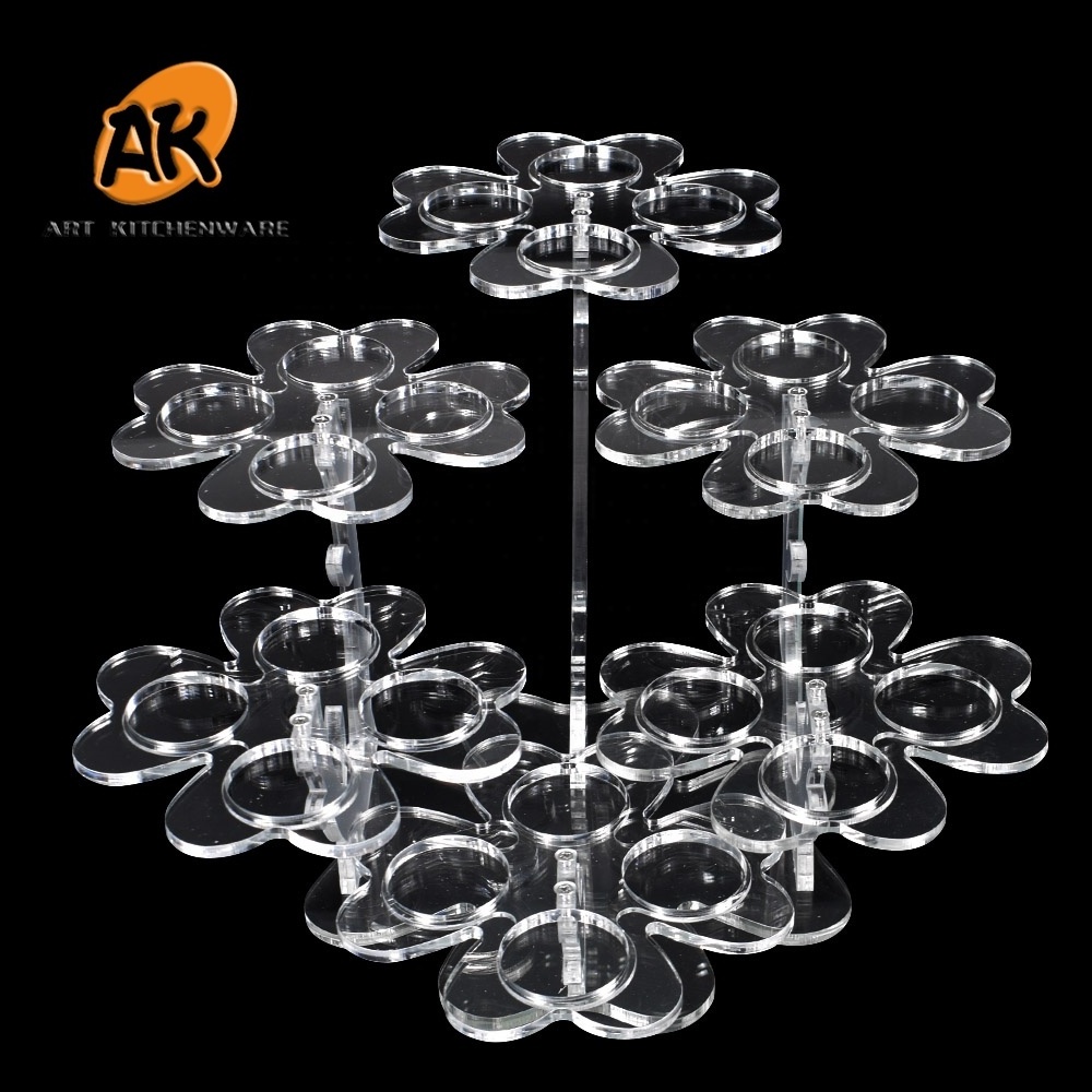 AK Four-leaf Clover Flower Shaped Unique Macaron Display Stands Clear Acrylic Dessert Display Trays Perfect for Macaron