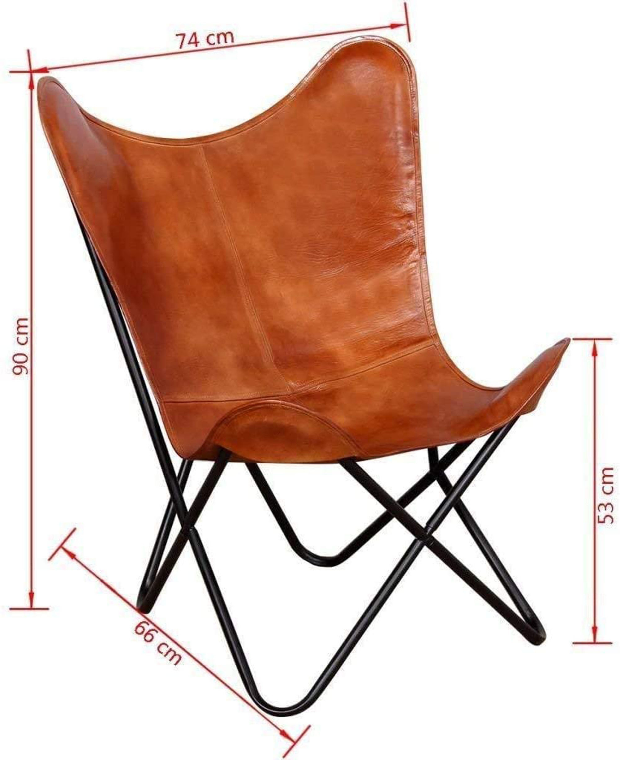 Leather Living Room Butterfly Brown Leather Butterfly Handmade with Powder Coated Folding Iron Frame Chair