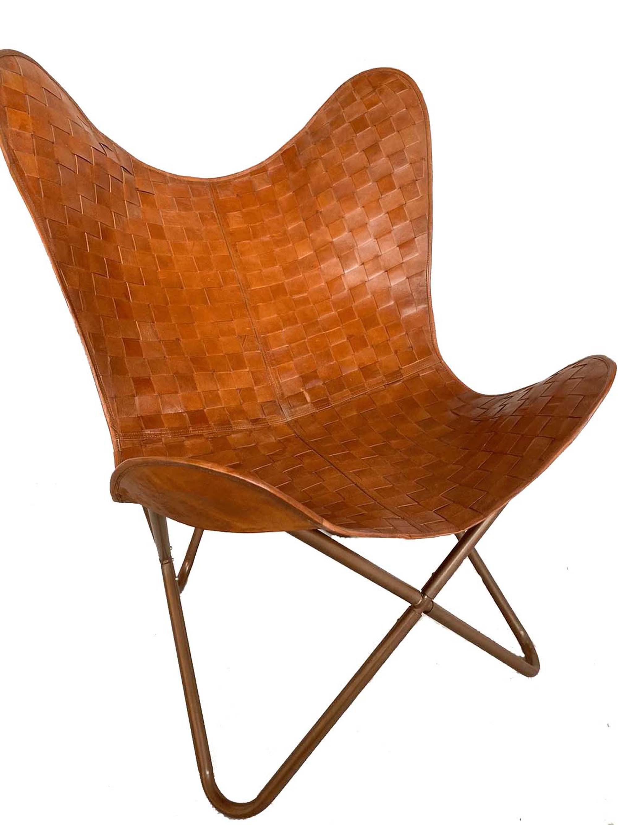 Leather Living Room Butterfly Chair Brown Polo London Leather Butterfly Chair Handmade with Powder Coated Folding Iron Frame