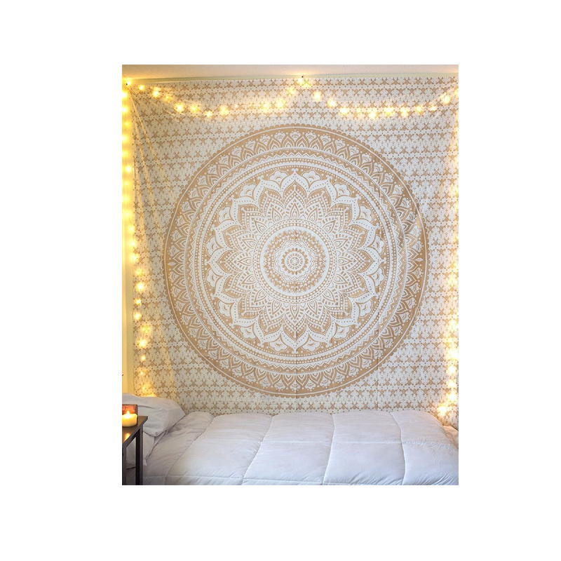 Ombre Wall Hanging Bohemian Tapestry, Metallic Wall Art Bedspread, Psychedelic Hippie Mandala Dorm Decor for Hanging, Bedding