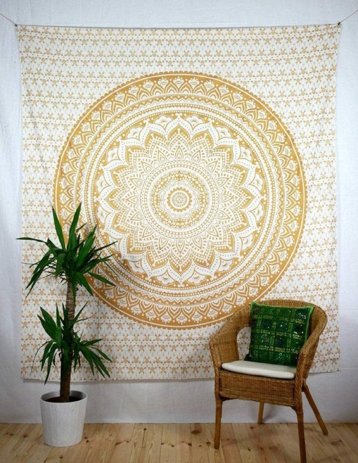 Ombre Wall Hanging Bohemian Tapestry, Metallic Wall Art Bedspread, Psychedelic Hippie Mandala Dorm Decor for Hanging, Bedding