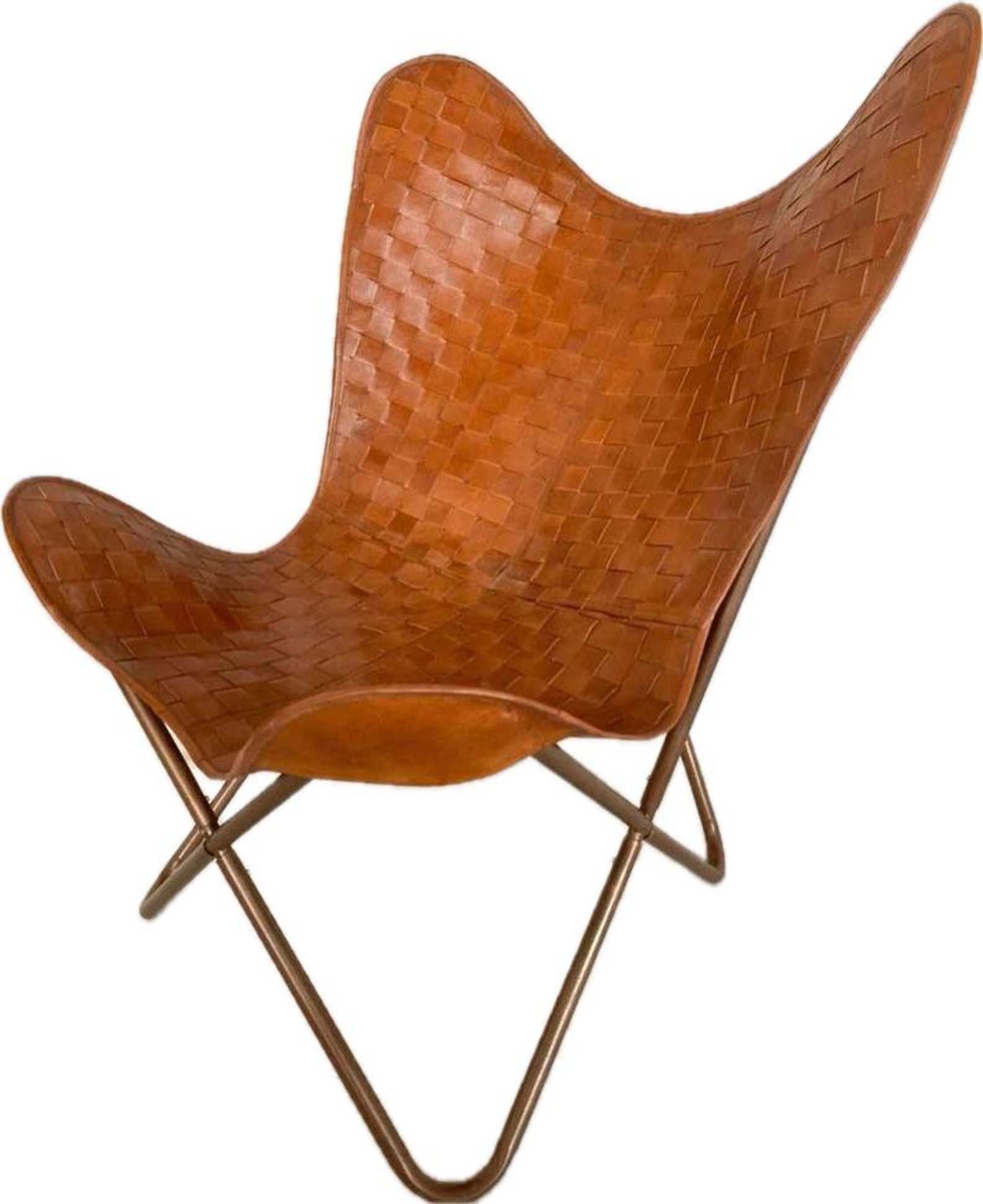 Leather Living Room Butterfly Chair Brown Polo London Leather Butterfly Chair Handmade with Powder Coated Folding Iron Frame