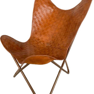 Leather Living Room Butterfly Chair Brown Polo London Leather Butterfly Chair Handmade with Powder Coated Folding Iron Frame