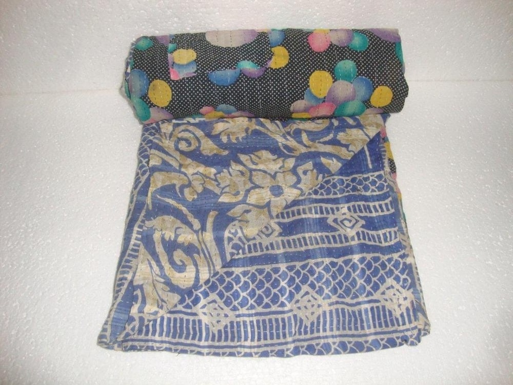 Handmade Trending Vintage Kantha quilt Indian Reversible Cotton Blanket Throw Bedspread Bohemian Fabric Quilt