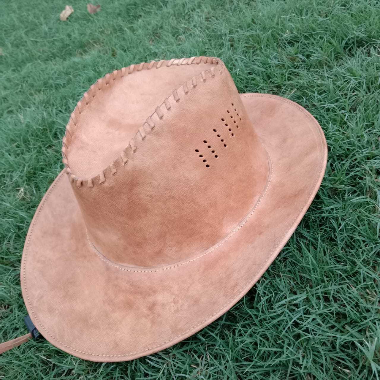 Genuine Goat Brown Leather Hat Vintage Cowboy Stylish Genuine Leather Pinched Cattleman Gus Trending Hats