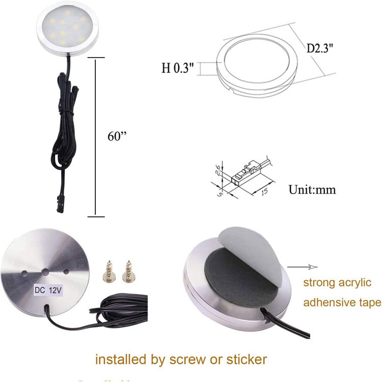 Linkable Under Cabinet LED Lighting 12V  Puck Lights Hardwired & Wall Plug in for Furniture Cupboard Lighting