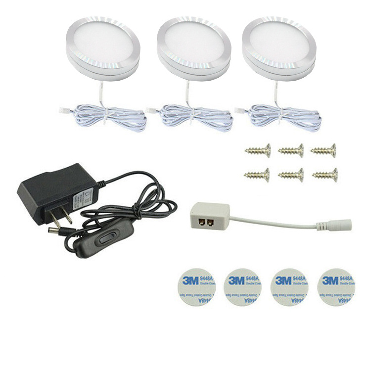 3W Linkable Under Cabinet LED Lighting 12V  Puck Lights Hardwired & Wall Plug in for Furniture Cupboard Lighting