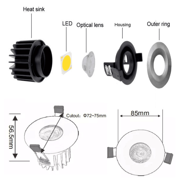 IP65 8w 800lm Fire Rated LED Downlight Recessed Ceiling Spotlights Kitchen Lights  for UK market