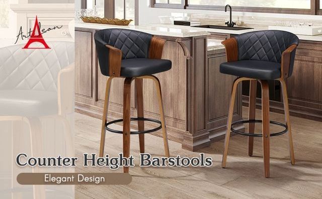 Mid Century Modern Faux Leather Swivel Barstools Adjustable Height Counter Height Pub black Bar Chair