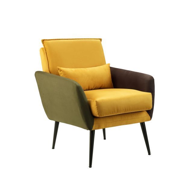 Modern Yellow Green Black Sherpa Linen Upholstered Arm Tapered Steel Legs Living Room Chairs Accent chair Sofa chair