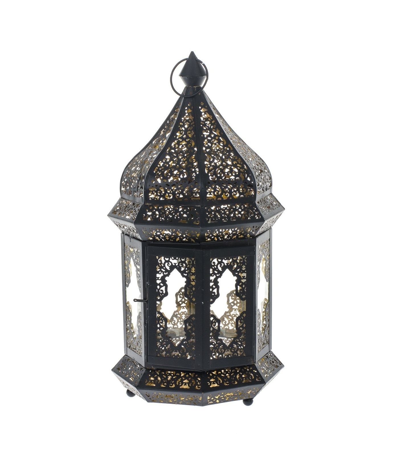 Metal Black Powder Coated Metal Hexagonal Moroccan Lantern Table Top Lantern Snow Globe Lantern Candle Night Lamp Tea Lights