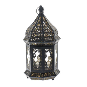 Metal Black Powder Coated Metal Hexagonal Moroccan Lantern Table Top Lantern Snow Globe Lantern Candle Night Lamp Tea Lights