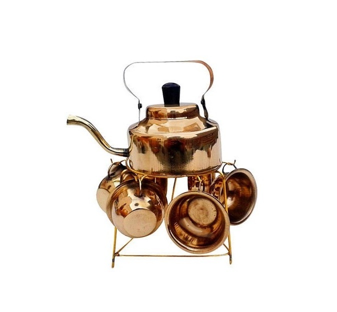 Wholesale Copper Tea Kettle For Home Kitchen Tableware Decorative Coffee And Tea Kettle Pot With Brass Stand