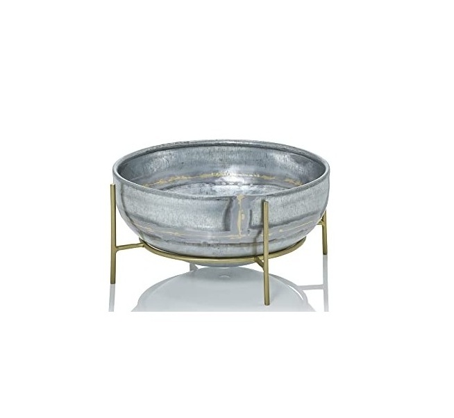 Classic Design Handmade Galvanized Large Round Planter Pot with Gold Metal Plant Stand for Counter Top Succulent Plant Decor