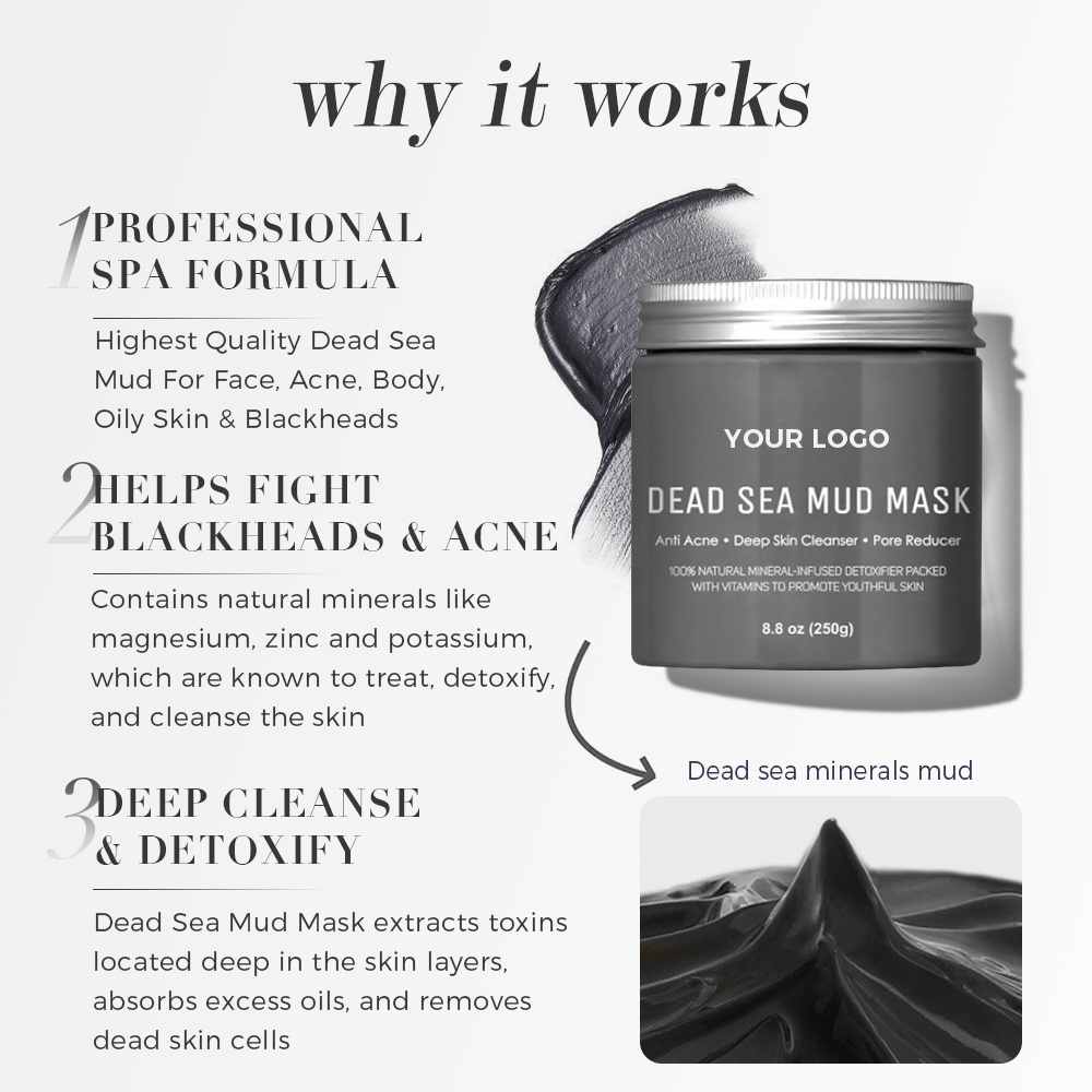 Private Label Beauty Skincare Anti Acne Clay Mask Black Volcanic Mud Mask Organic Whitening Clay Face Mask