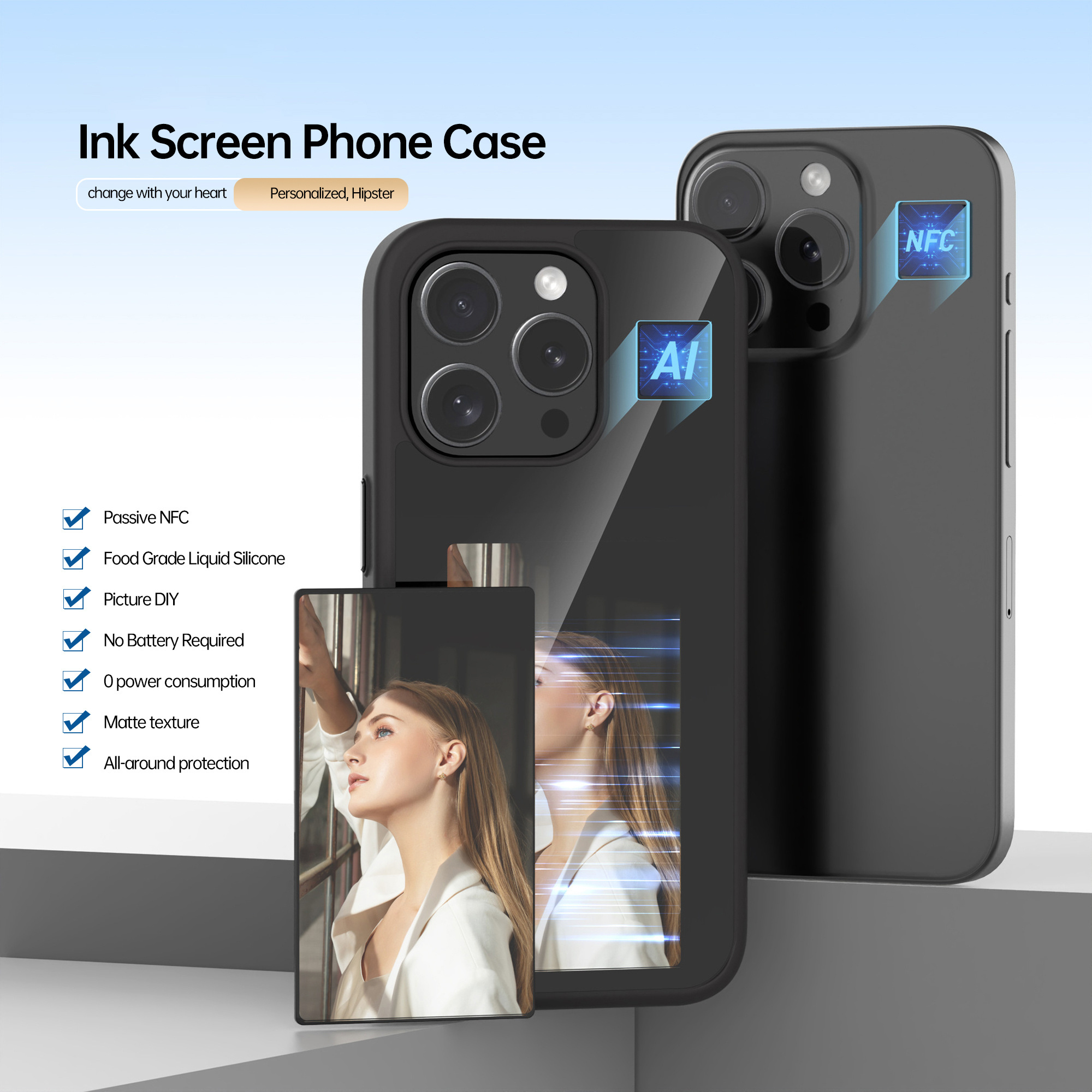 new smart DIY digital e ink screen nfc phone case for iPhone 15 14 13 12 11 pro max mobile phone case