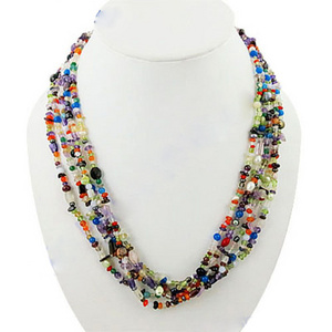 Natural Multi Precious Ruby Emerald Sapphire Stone Beaded Necklace Latest Trendy Fashion Design Silver Necklace