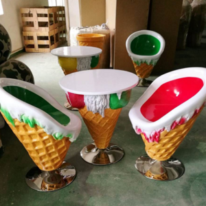 Factory price Artificial fiberglass ice cream chairs and tables sculpture for sell