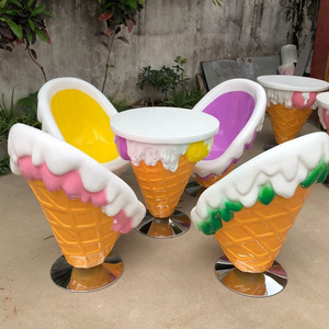 Factory price Artificial fiberglass ice cream chairs and tables sculpture for indoor decoration