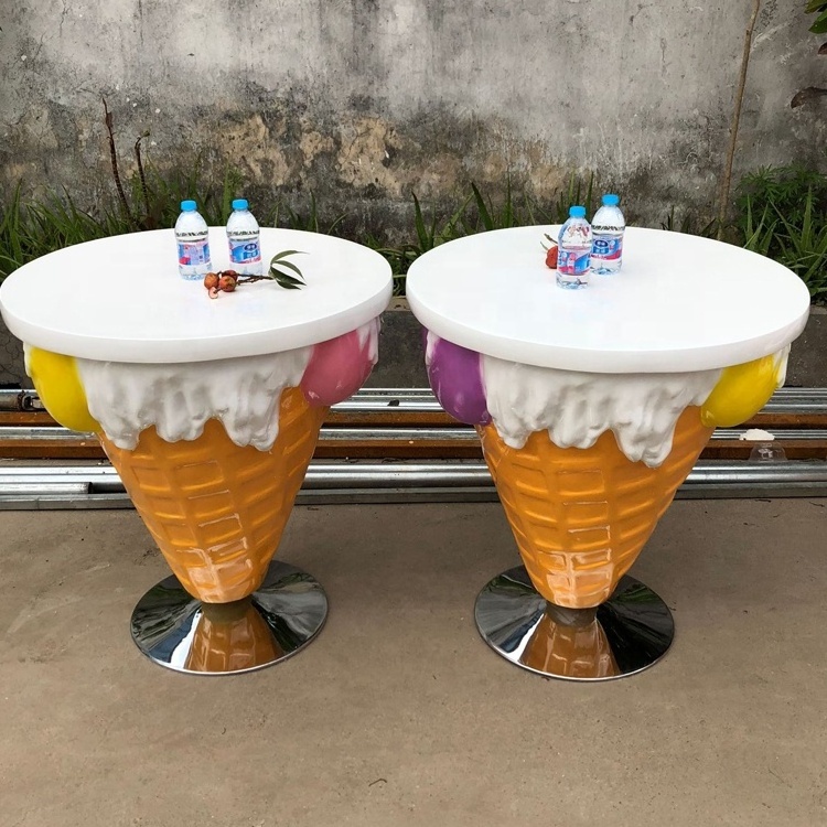 Factory price Artificial fiberglass ice cream chairs and tables sculpture for indoor decoration