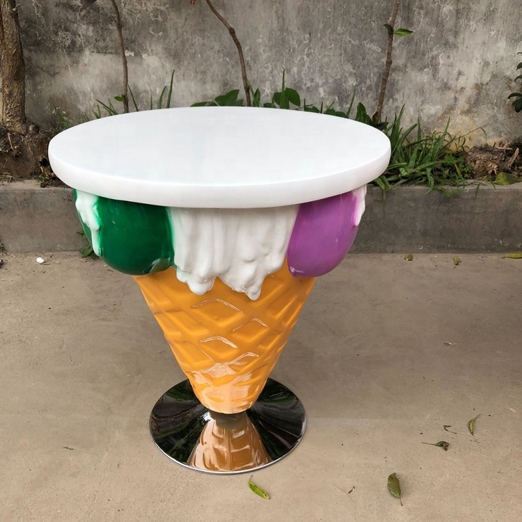 Factory price Artificial fiberglass ice cream chairs and tables sculpture for indoor decoration