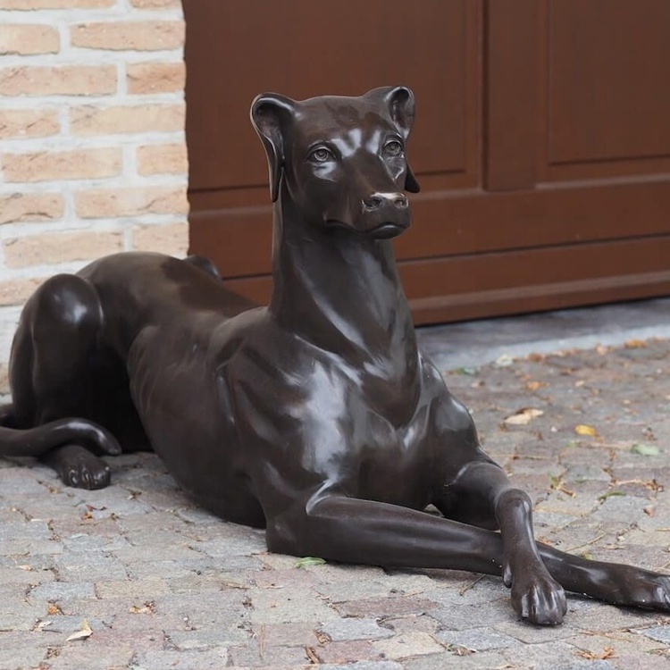 Outdoor garden decoration metal life size great greyhound dane sculpture cast bronze dog