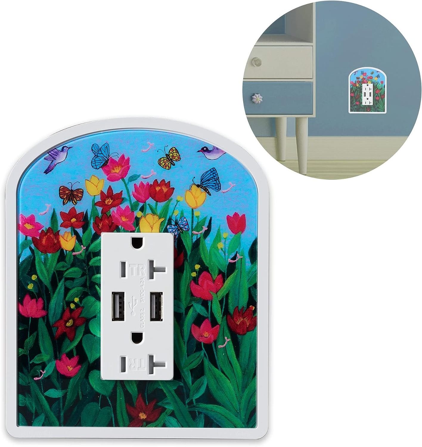 High End Tulip Outlet Cover 1-Gang + Outlet 2 USB 125V 20A Made From Durable Material Polycarbonate Thermoplastic