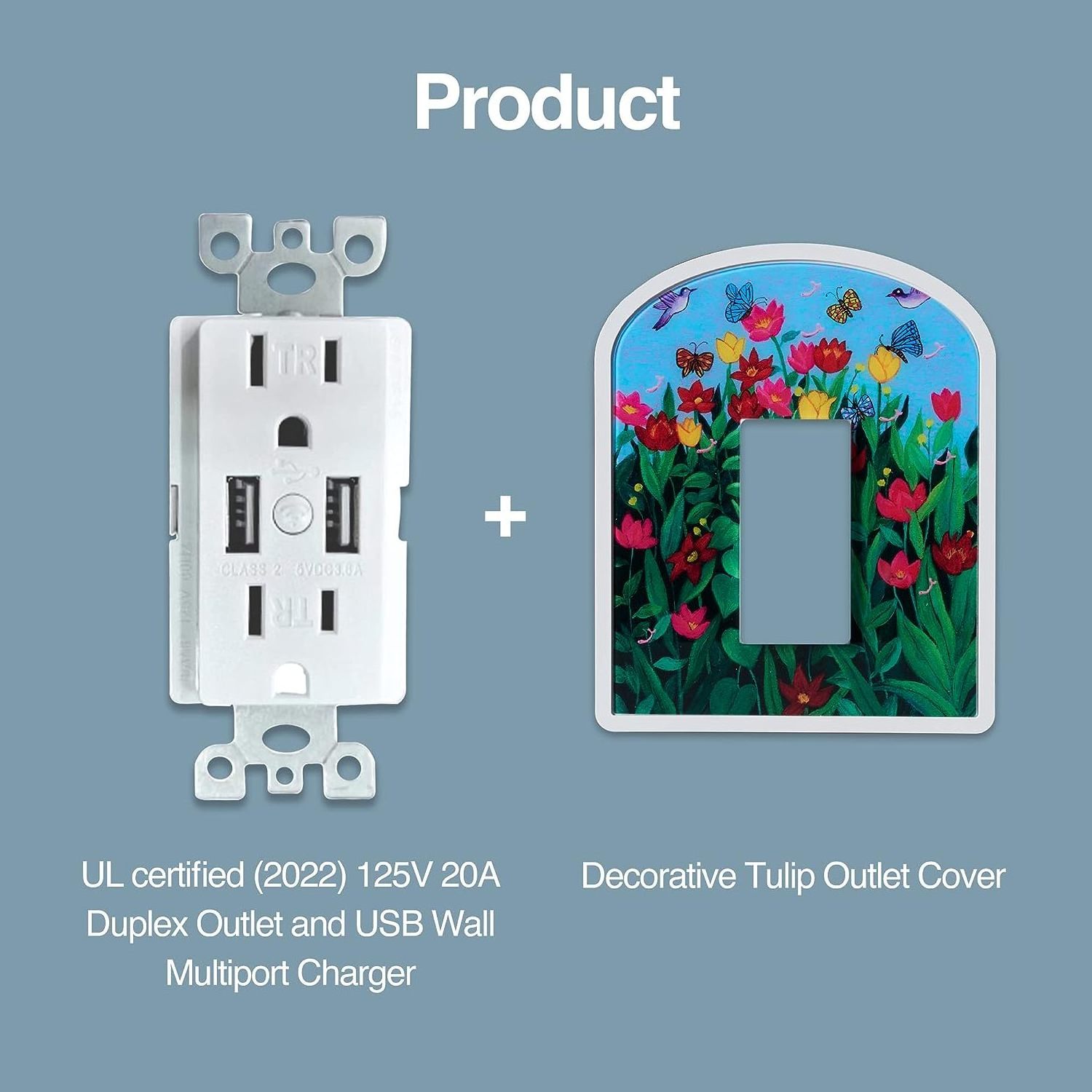 High End Tulip Outlet Cover 1-Gang + Outlet 2 USB 125V 20A Resistance To Strong Impacts And Abrasion