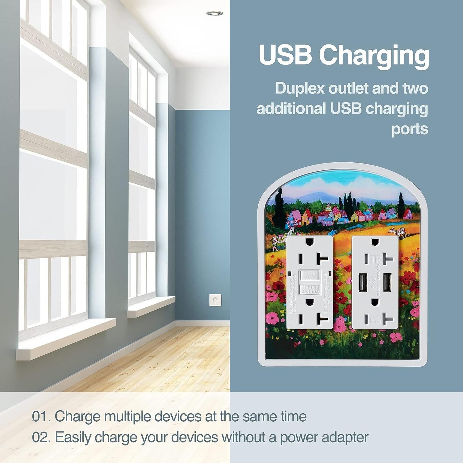 Multiple Design Deer Town Outlet Cover 2-Gang GFCI + Outlet 2 USB 125V 20A Made From Durable Material