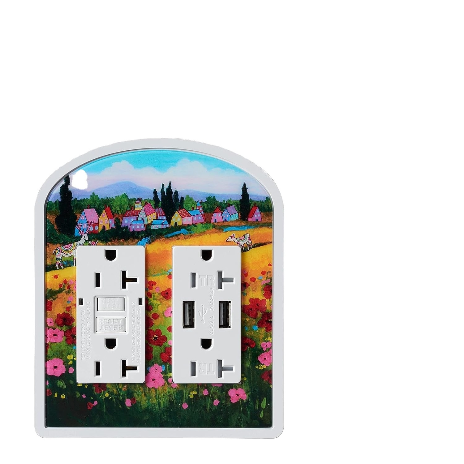 Multiple Design Deer Town Outlet Cover 2-Gang GFCI + Outlet 2 USB 125V 20A Made From Durable Material