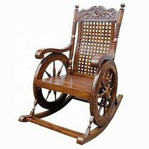 Solid Wood Retro Wheel Rocking Chair, Premium Quality Rocking Chair, Comfortable Wood Rocking Chair Wrought Iron Rocking Chairs