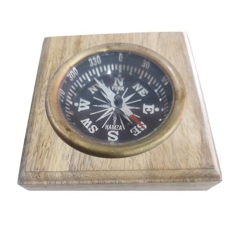 Compass on Wooden Base Personalized Brass Compass in Wood or Leather Box Nautical Maritime Navigation Directional Brass Compass