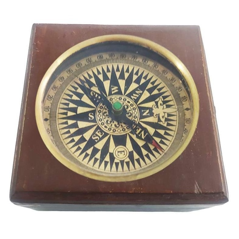 Compass on Wooden Base Personalized Brass Compass in Wood or Leather Box Nautical Maritime Navigation Directional Brass Compass