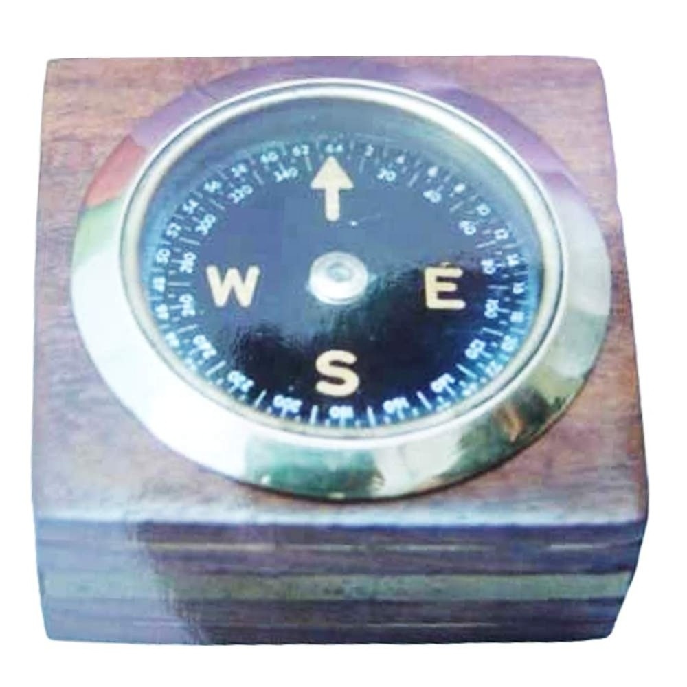 Compass on Wooden Base Personalized Brass Compass in Wood or Leather Box Nautical Maritime Navigation Directional Brass Compass