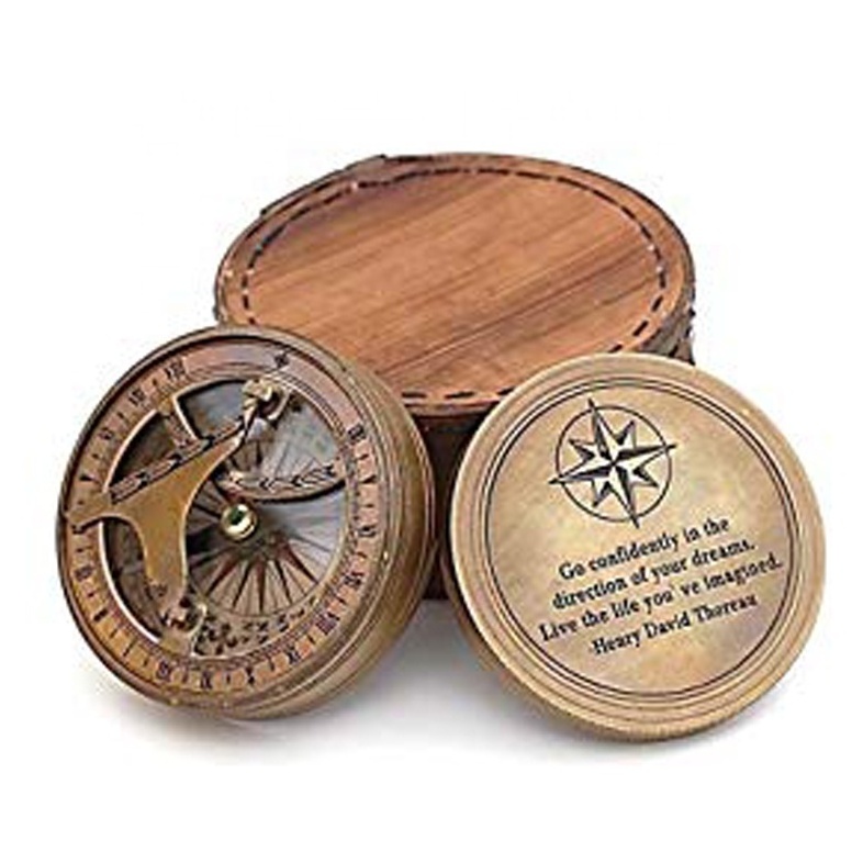 Beautiful Decorative & Gift Brass Nautical Compass in Box, Brass Compass, Compass in Leather Case with Your Name Logo