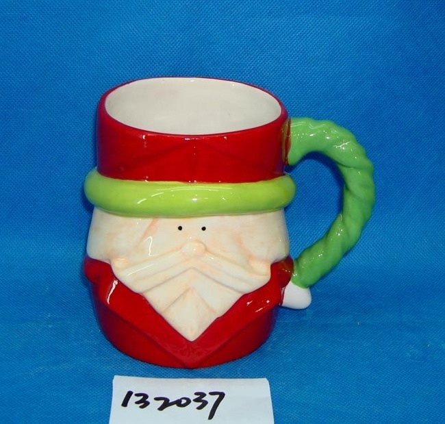 Handpainted ceramic popcorn snowman shaped coffee mugs