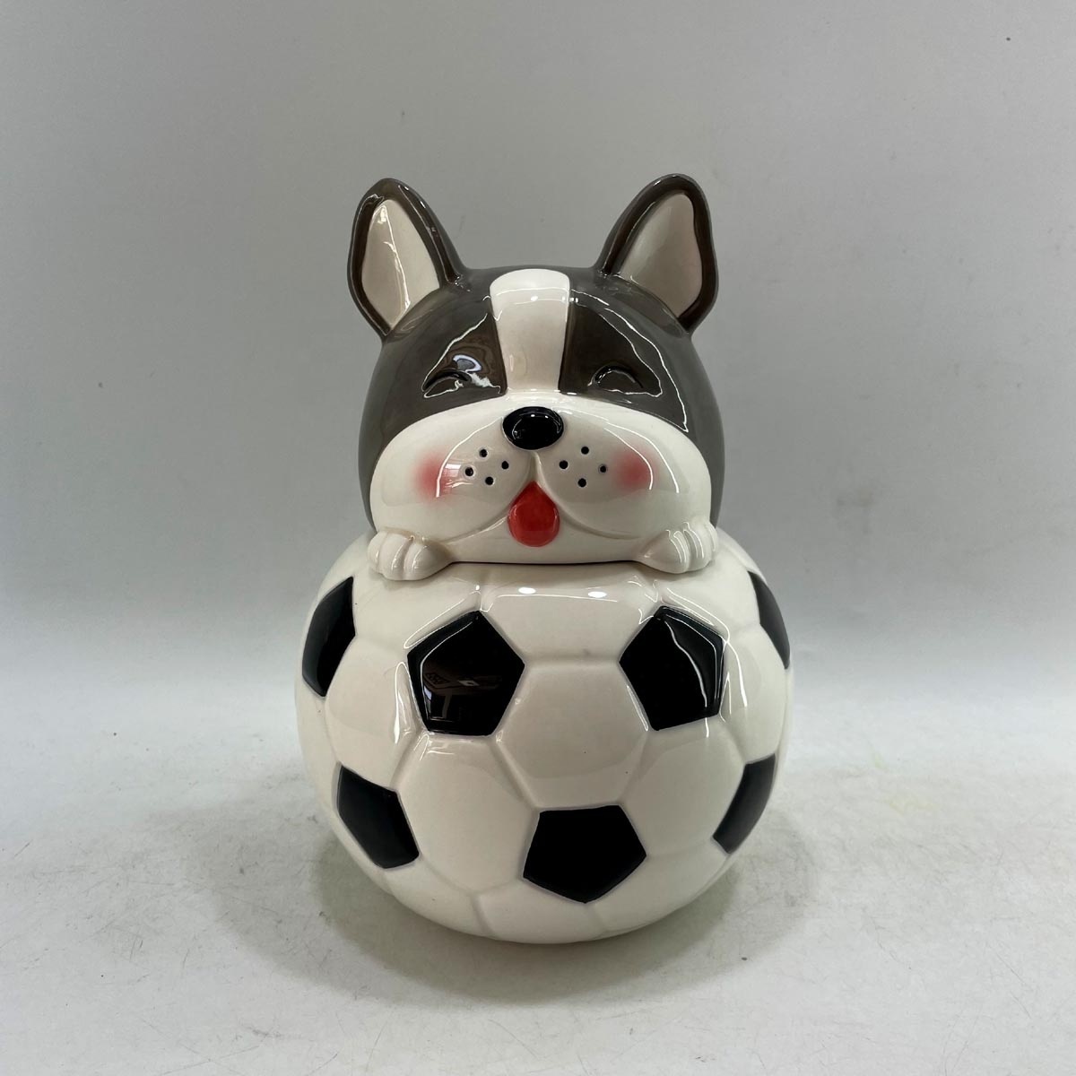 Hand painted ceramic dog shaped cookie jar