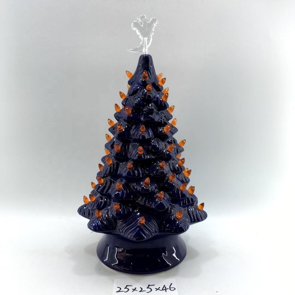 Pre-Lit 16in Ceramic Halloween Tree w/ Orange & Purple Bulb Lights