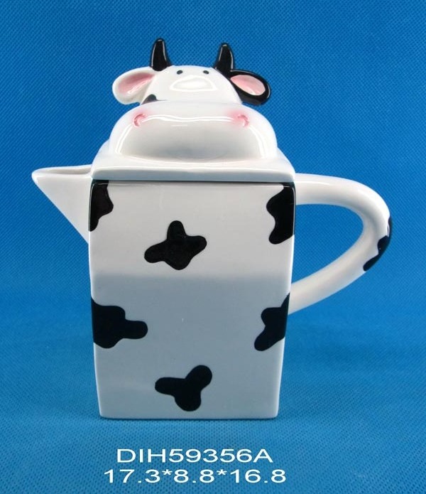 Hand-painted ceramic cow shaped kettle