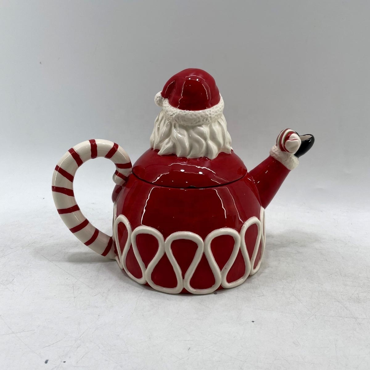 Hand-painted santa claus shaped ceramic kettle for holiday decoration