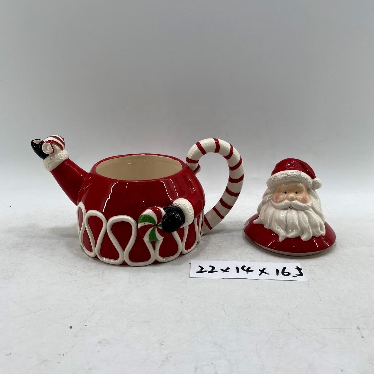 Hand-painted santa claus shaped ceramic kettle for holiday decoration