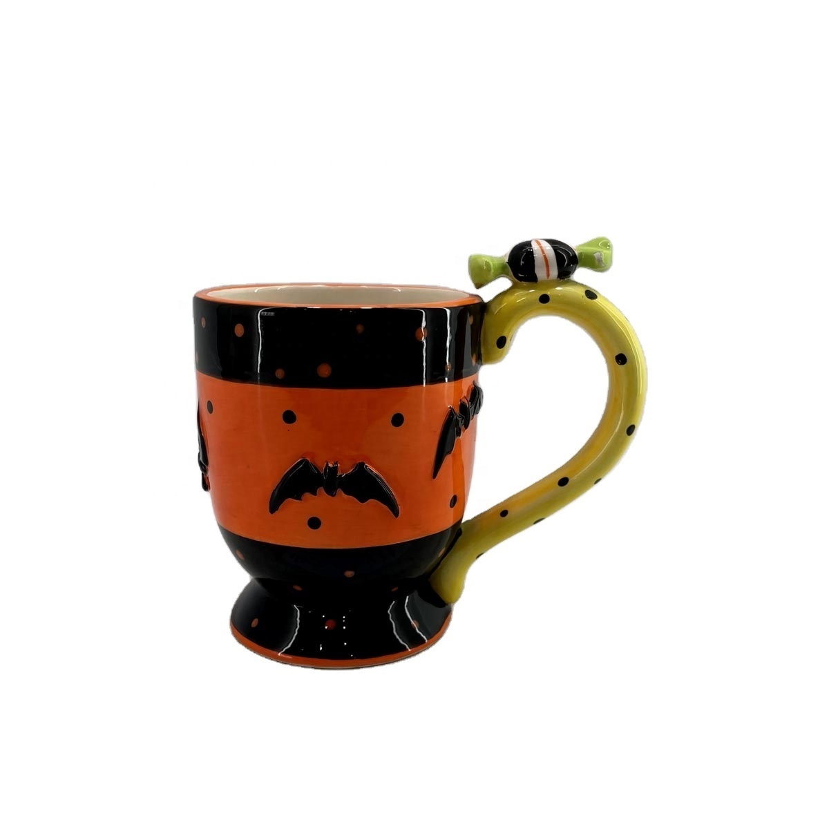 Candy shaped ceramic coffee mug with bat decoration