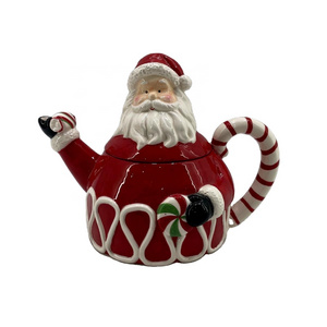 Hand-painted santa claus shaped ceramic kettle for holiday decoration